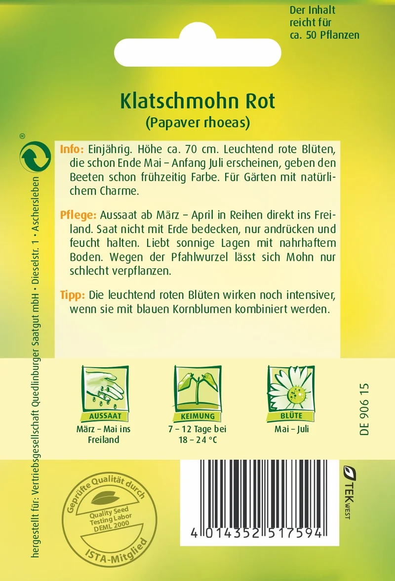 Klatsch Mohn Rot Saatgut