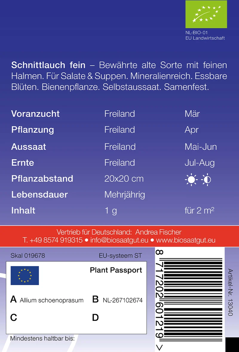 Schnittlauch fein | BIO Schnittlauchsamen von De Bolster [MHD 12/2023]