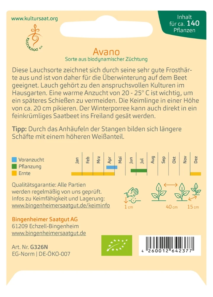 BIO Saatgut Lauch Avano/Blaugrüner Winter