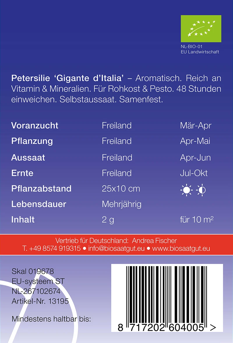Petersilie Gigante d`Italia | BIO Petersiliensamen von De Bolster [MHD 12/2025]