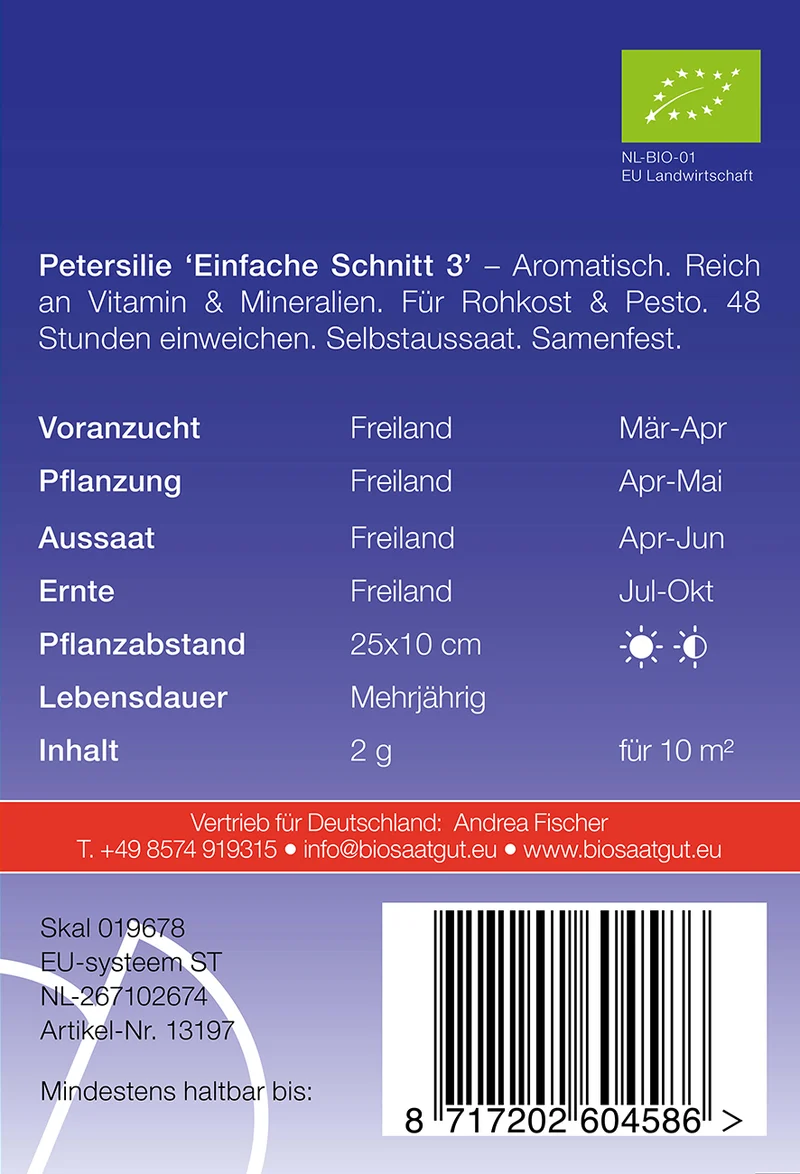 Petersilie Einfache Schnitt 3 | BIO Petersiliensamen von De Bolster [MHD 12/2025]