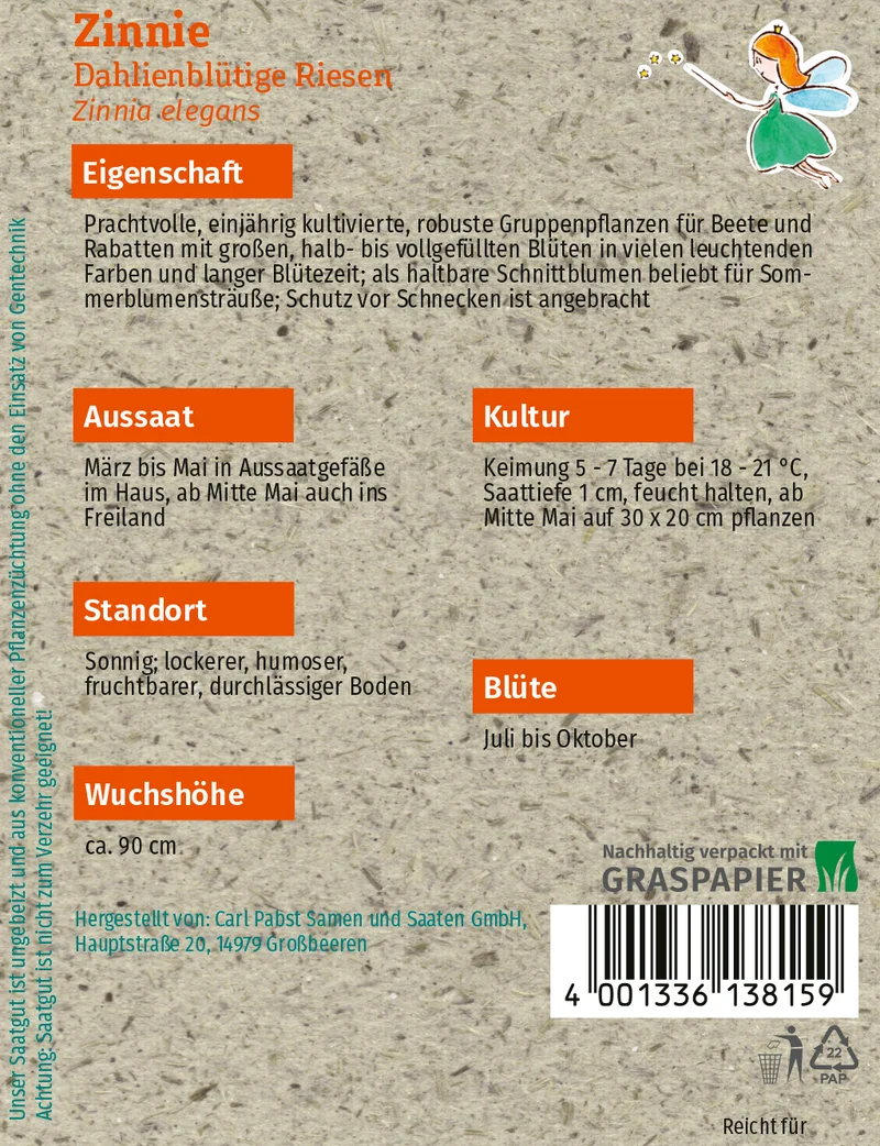 Zinnie Dahlienblütige Riesen Saatgut