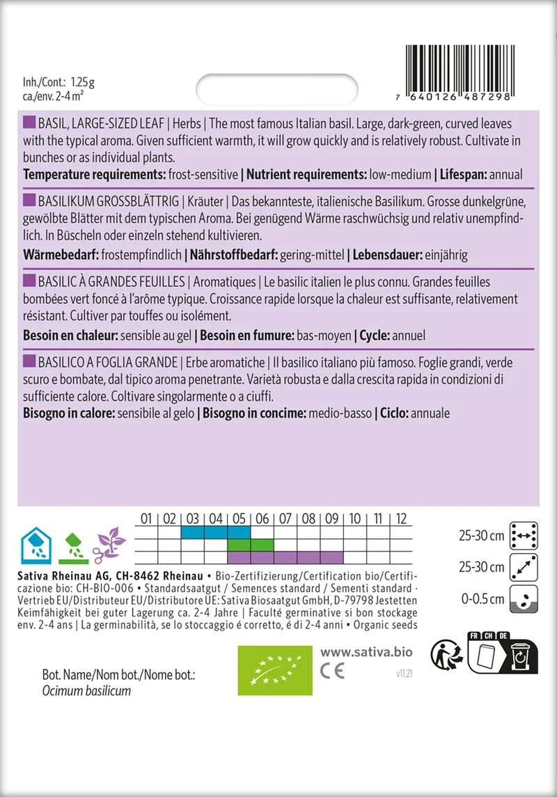 Basilikum Genovese | BIO Basilikumsamen von Sativa Rheinau [MHD 12/2025]
