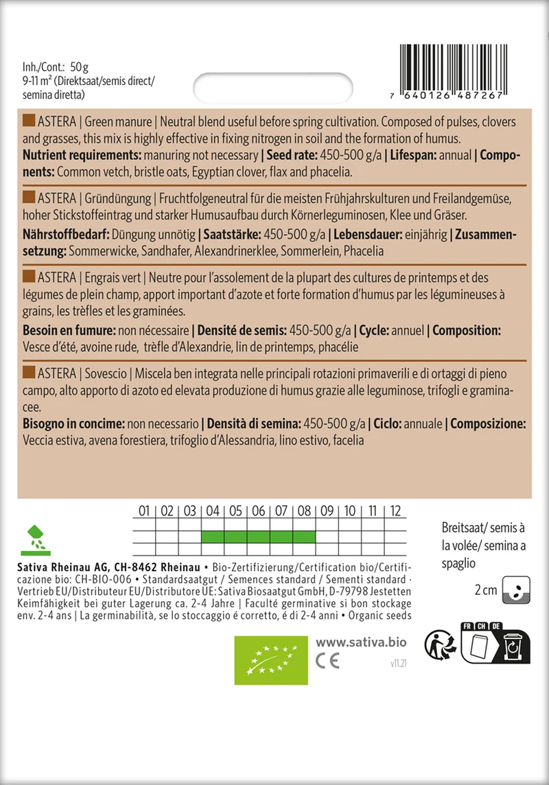 Gründüngung Astera | BIO Gründünger von Sativa Rheinau [MHD 12/2025]