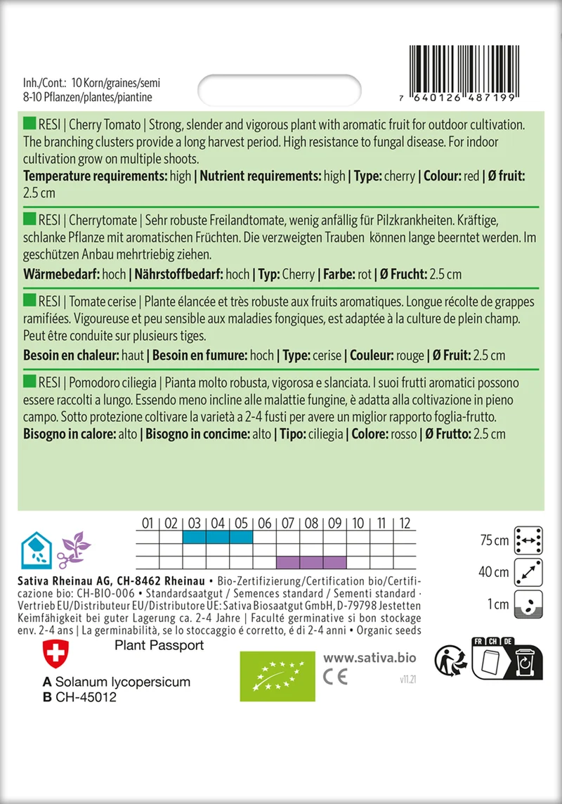 Cherrytomate Resi | BIO Kirschtomatensamen von Sativa Rheinau [MHD 12/2025]
