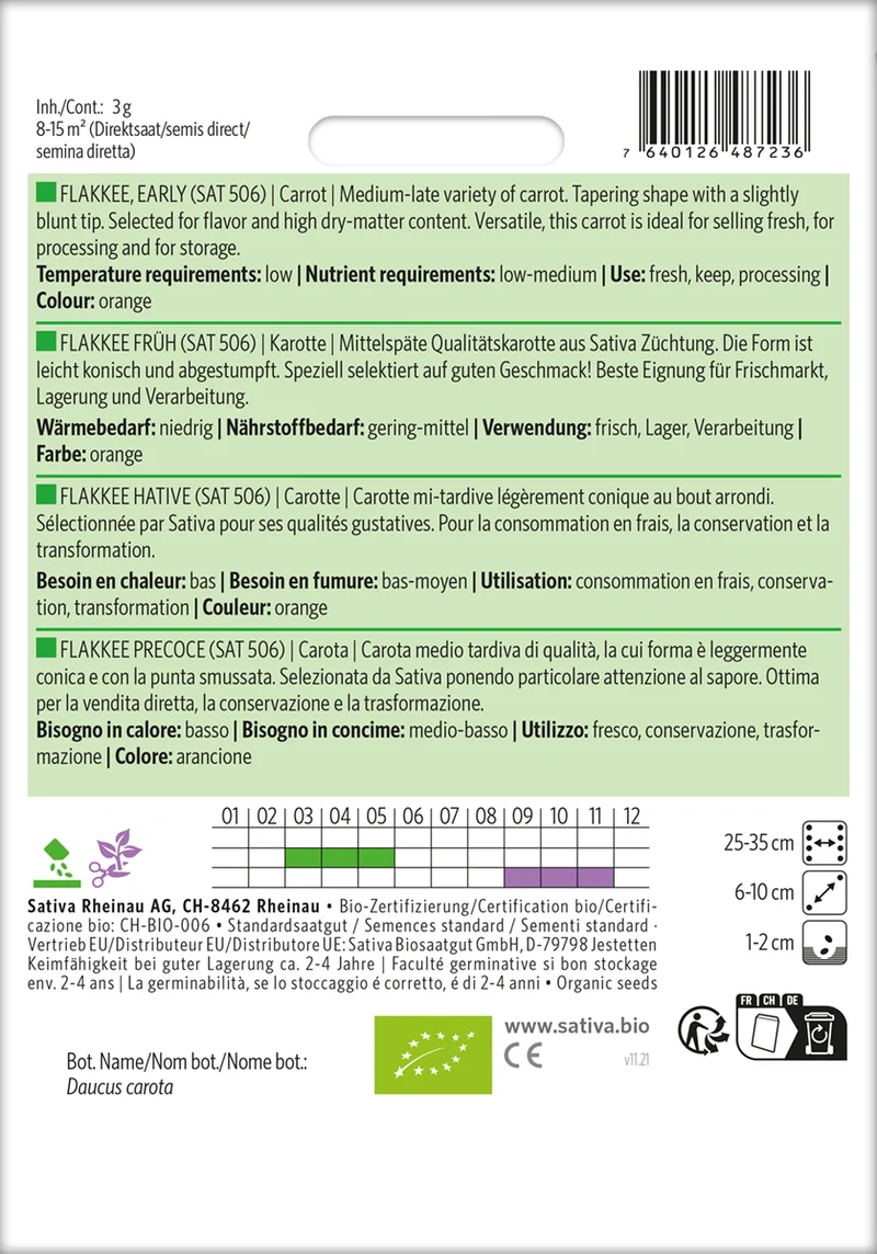Karotte Flakke früh | BIO Möhrensamen von Sativa Rheinau [MHD 12/2025]