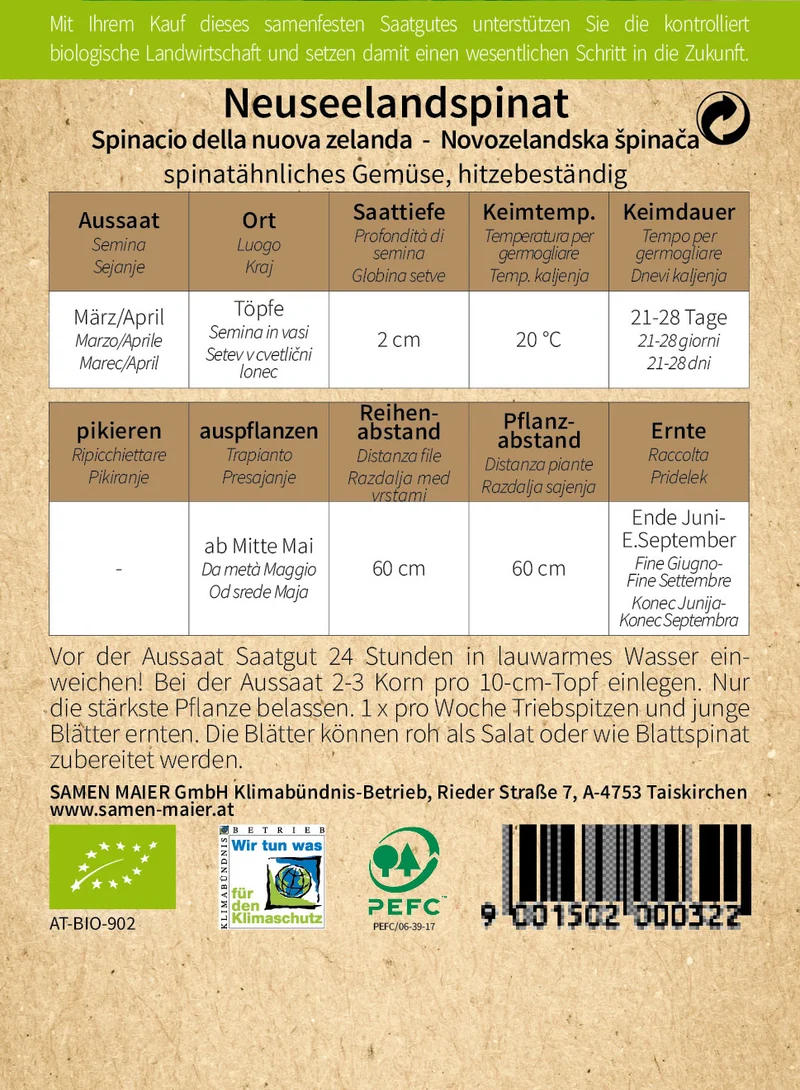 Neuseelandspinat | BIO Spinatsamen von Samen Maier [MHD 12/2023]