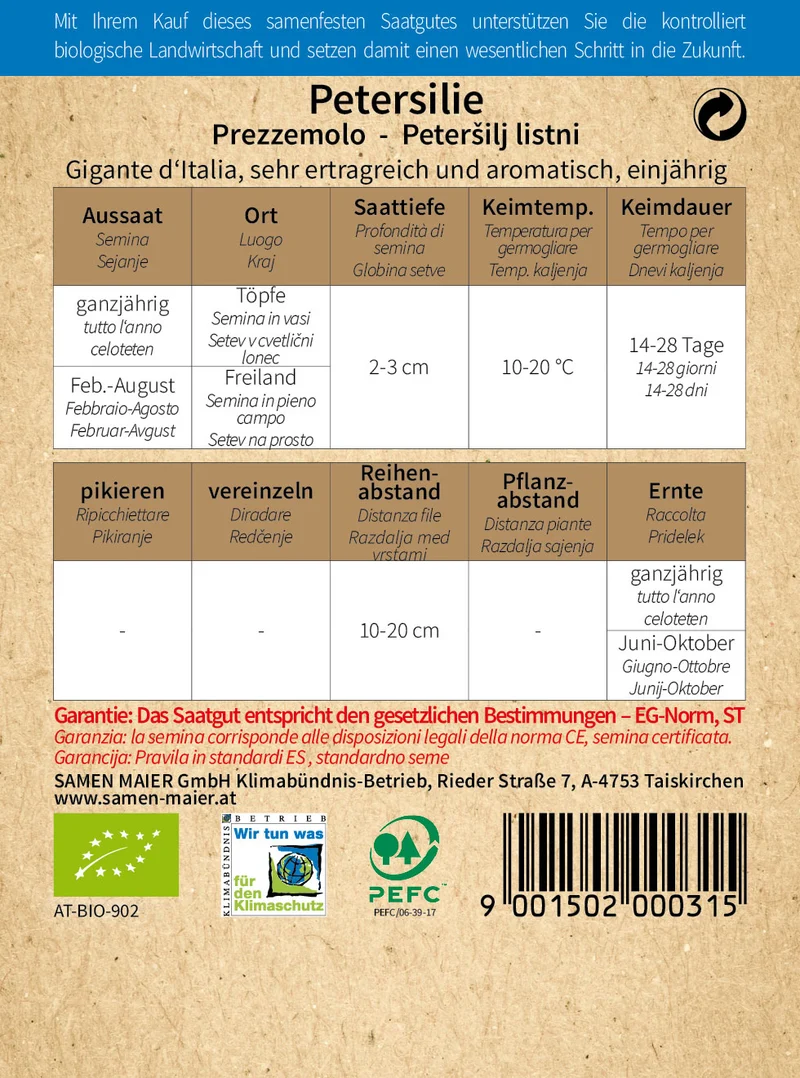 Petersilie Gigante d'Italia einjährig | BIO Petersiliensamen von Samen Maier [MHD 12/2023]