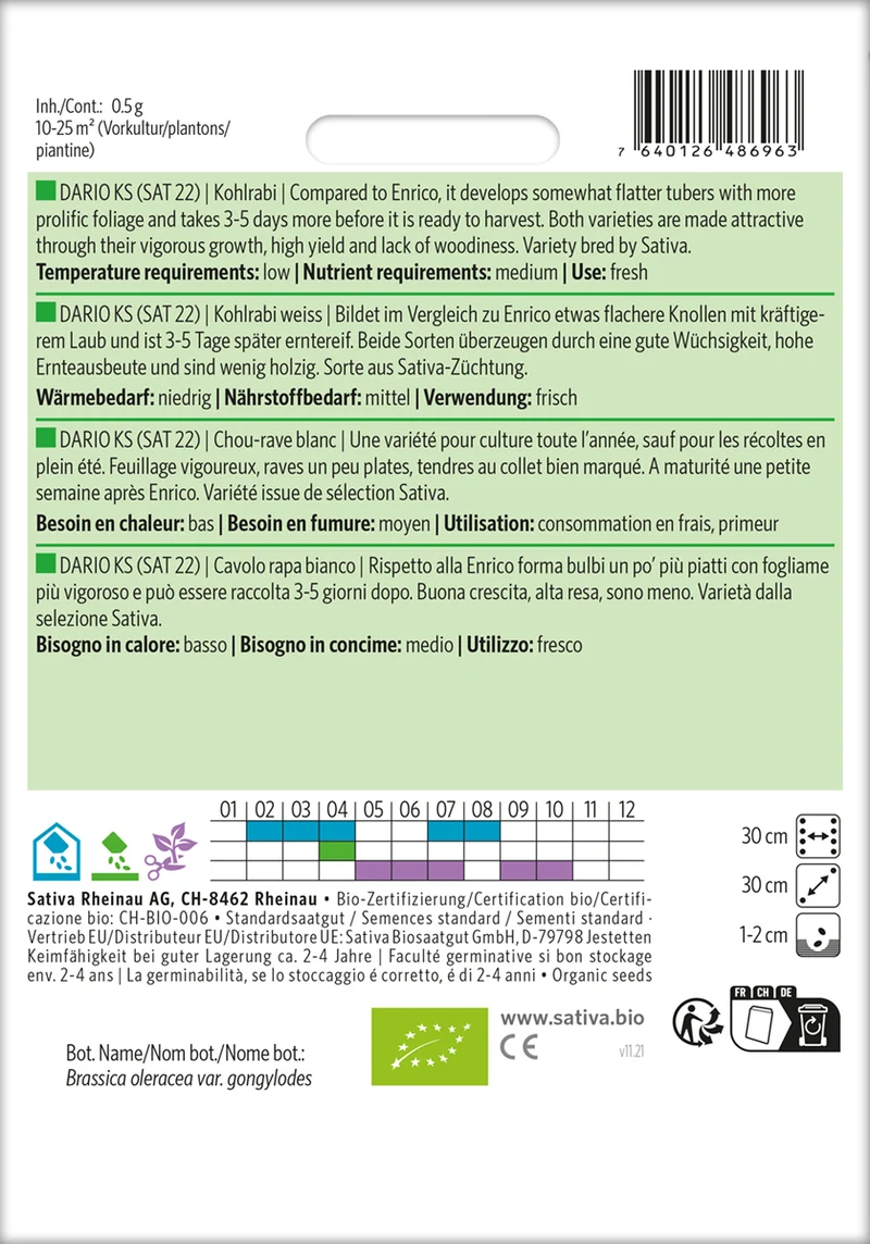 Kohlrabi weiss Auslese Früh | BIO Kohlrabisamen von Sativa Rheinau [MHD 12/2025]