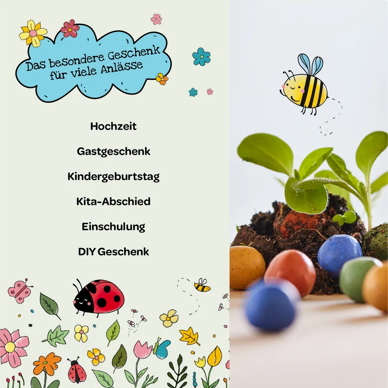 Dose mit 25 bunten Blumenmurmeln