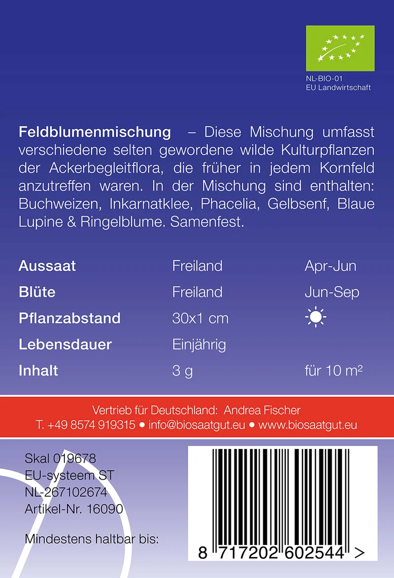Feldblumenmischung | BIO Blumensamenmischung von De Bolster [MHD 12/2023]