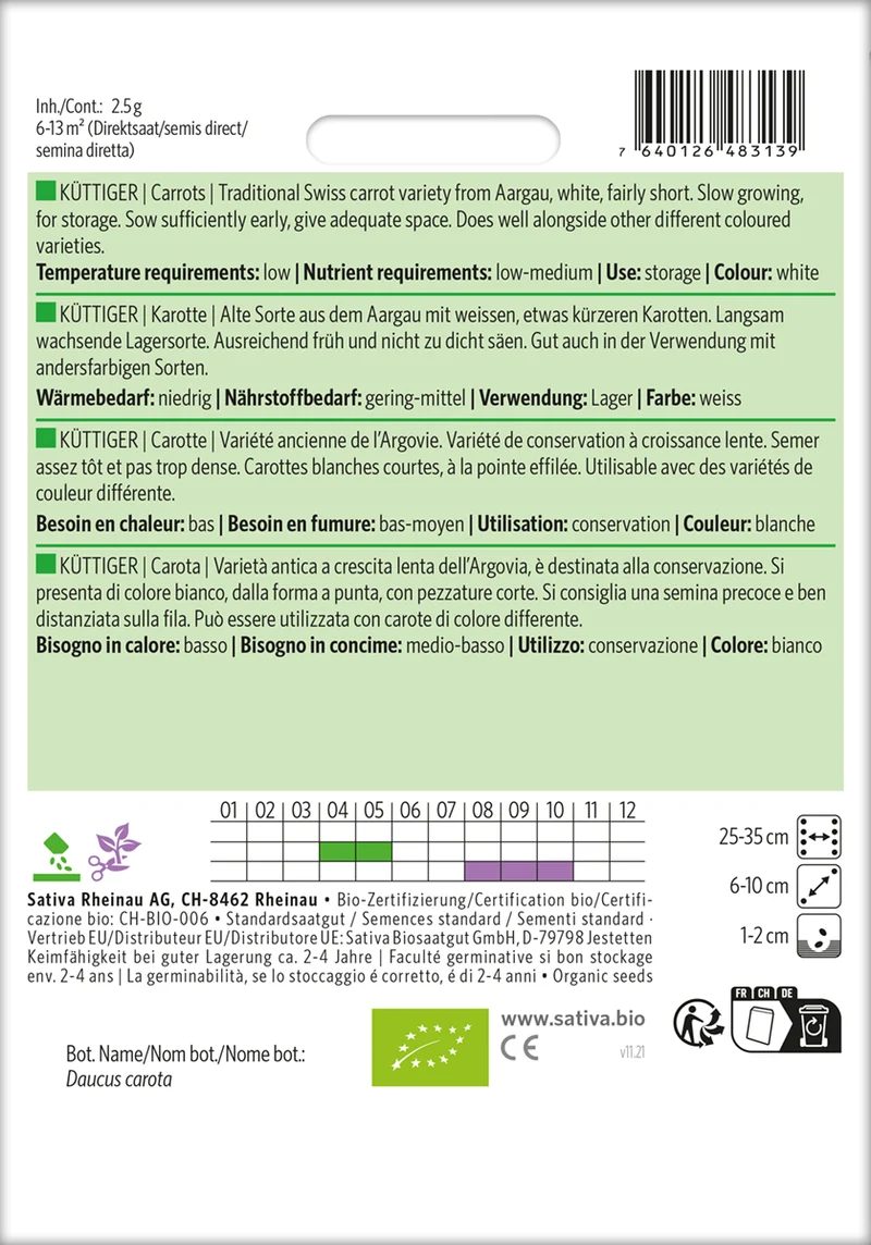 Möhre Küttiger | BIO Möhrensamen von Sativa Rheinau [MHD 12/2025]