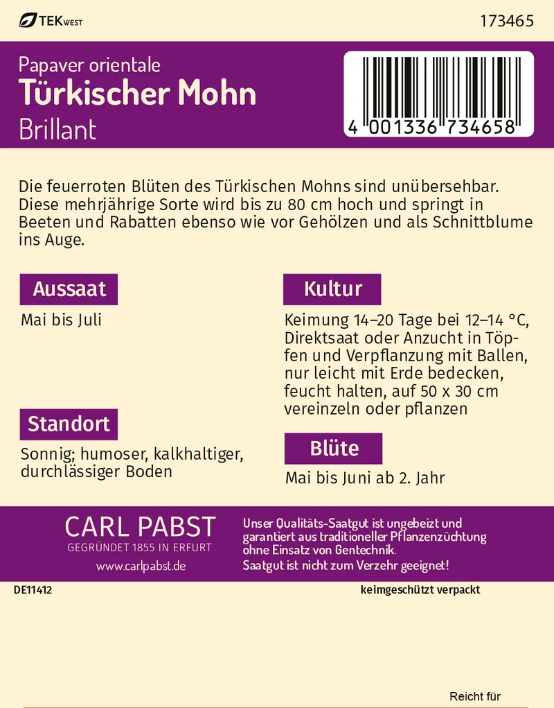 Türkischer Mohn Brillant Saatgut