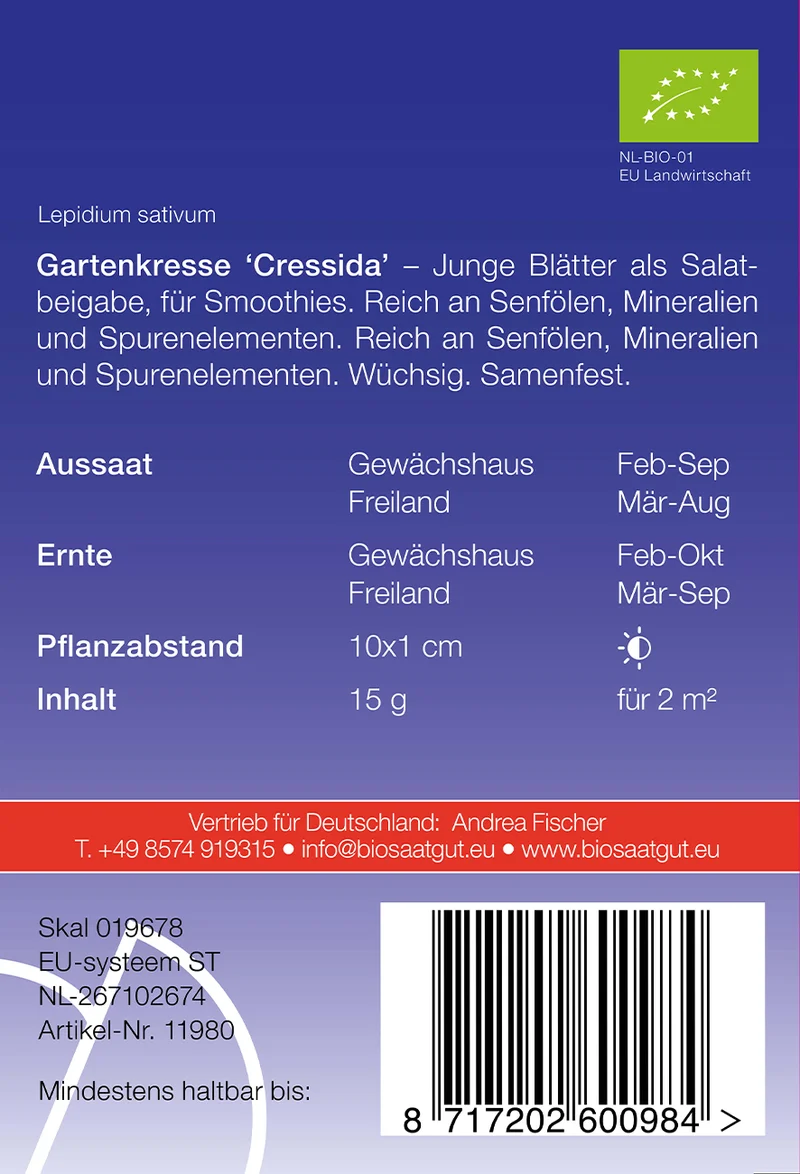 Gartenkresse Cressida | BIO Gartenkressesamen von De Bolster [MHD 12/2023]