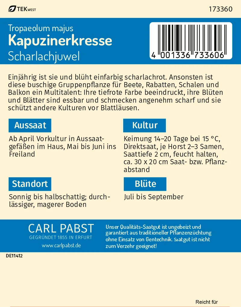 Kapuzinerkresse Scharlachjuwel Saatgut