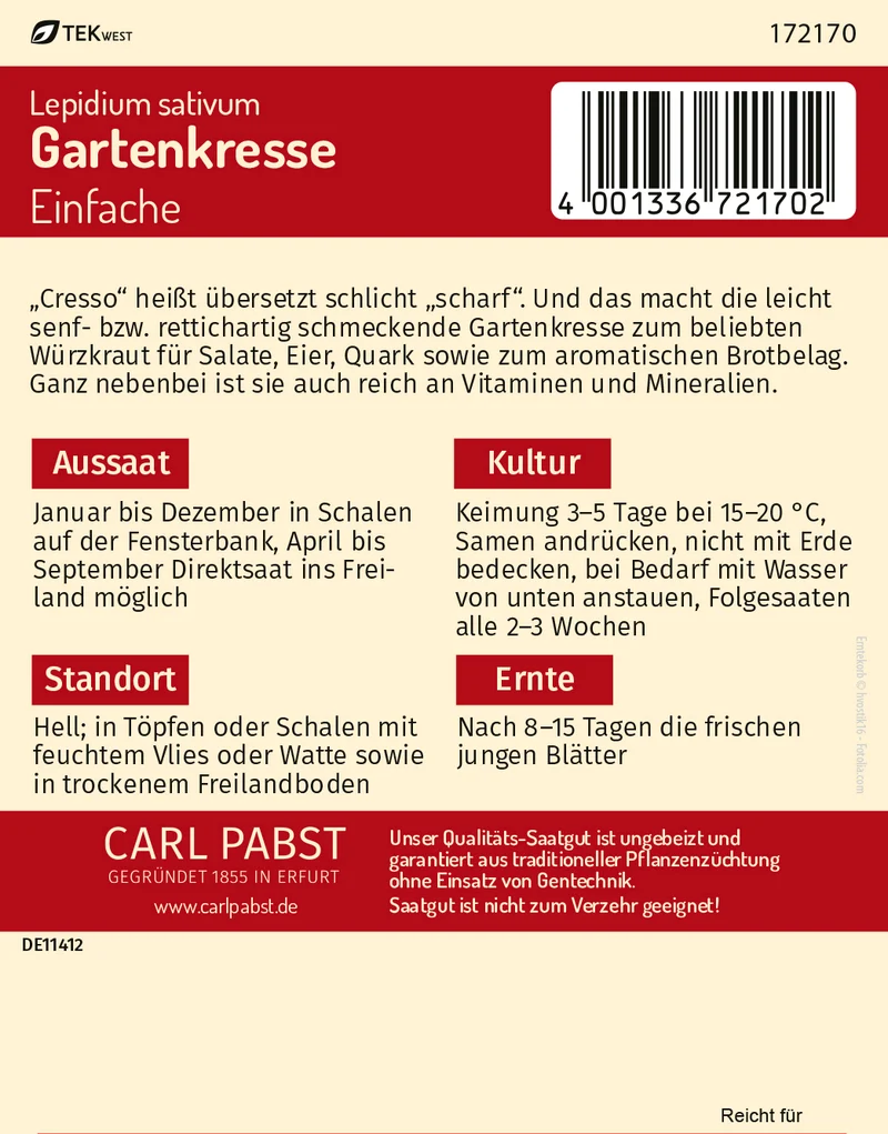 Gartenkresse Einfache Saatgut