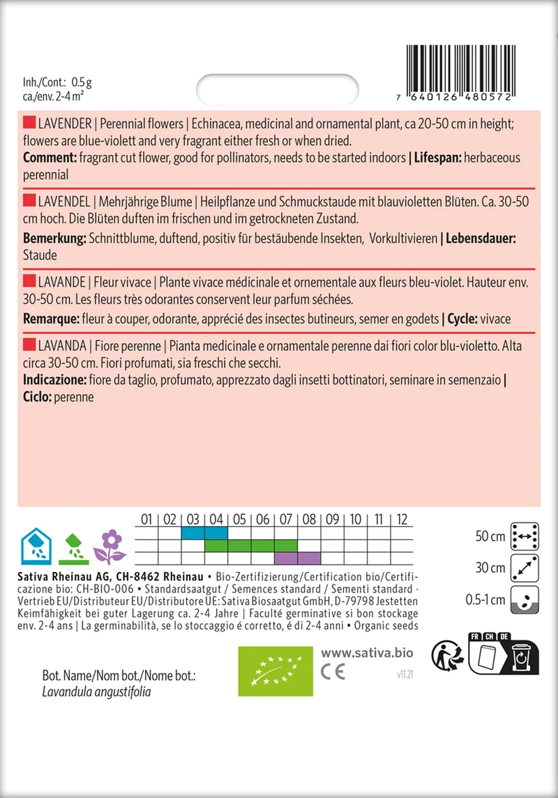 Lavendel | BIO Lavendelsamen von Sativa Rheinau [MHD 12/2025]