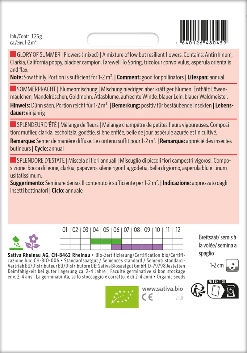 Blumenmischung Sommerpracht | BIO Blumenmischung von Sativa Rheinau [MHD 12/2025]