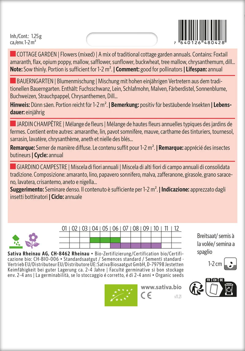 Blumenmischung Bauerngarten | BIO Blumenmischung von Sativa Rheinau [MHD 12/2025]