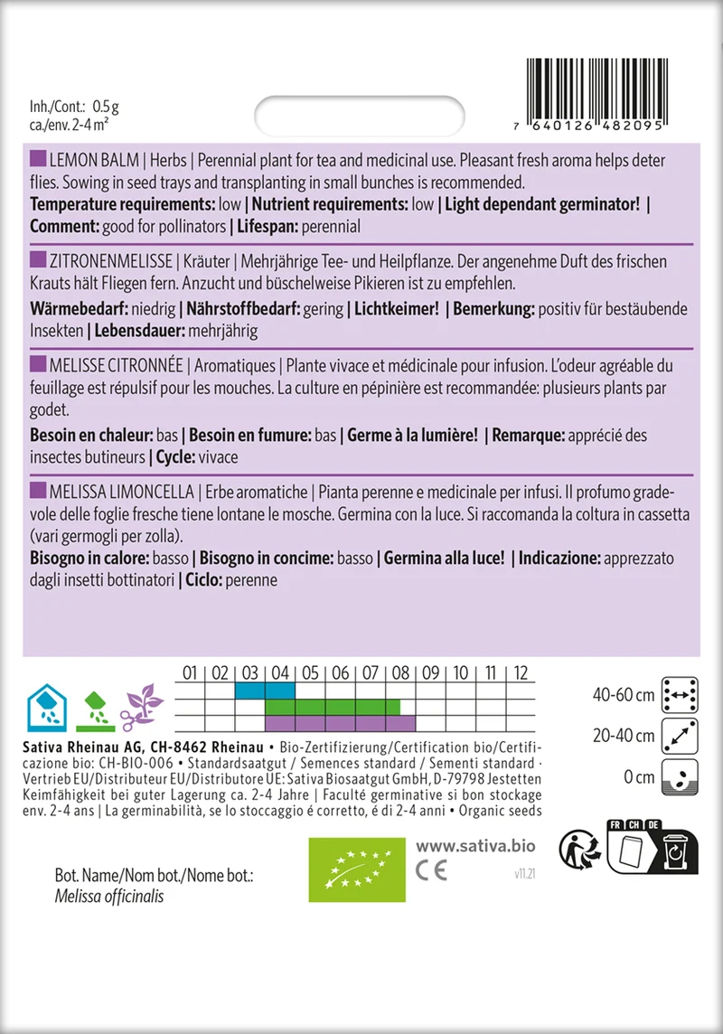 Zitronenmelisse | BIO Melissensamen von Sativa Rheinau [MHD 12/2025]