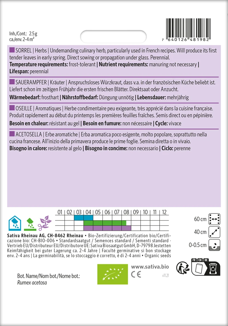 Sauerampfer | BIO Sauerampfersamen von Sativa Rheinau [MHD 12/2025]