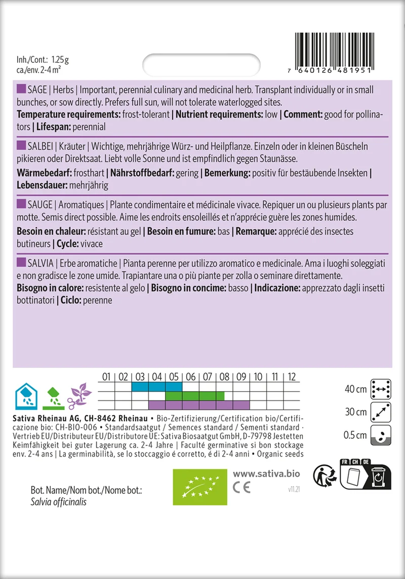 Salbei | BIO Salbeisamen von Sativa Rheinau [MHD 12/2025]