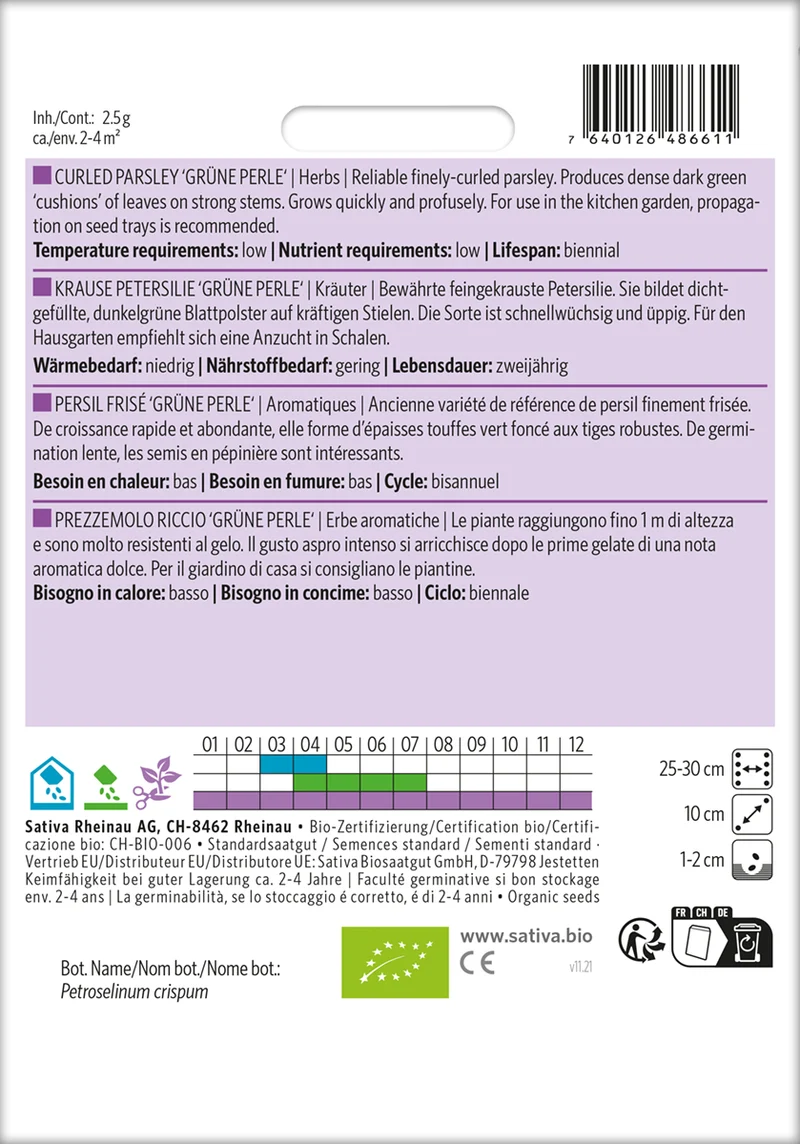 Grüne Perle (Krause Petersilie) | BIO Petersiliensamen von Sativa Rheinau [MHD 12/2025]