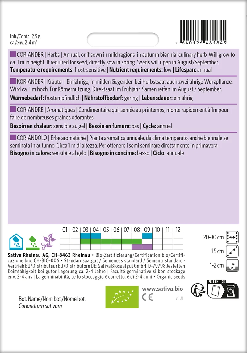 Koriander | BIO Koriandersamen von Sativa Rheinau [MHD 12/2024]