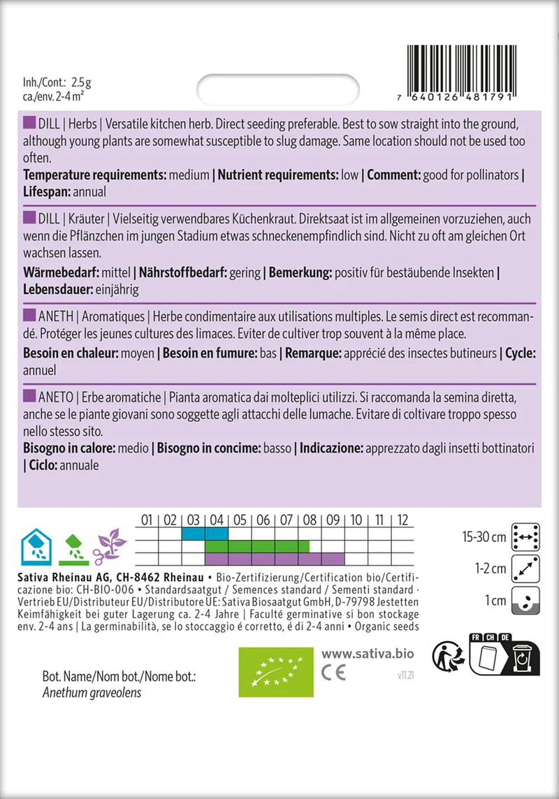 Dill | BIO Dillsamen von Sativa Rheinau [MHD 12/2025]