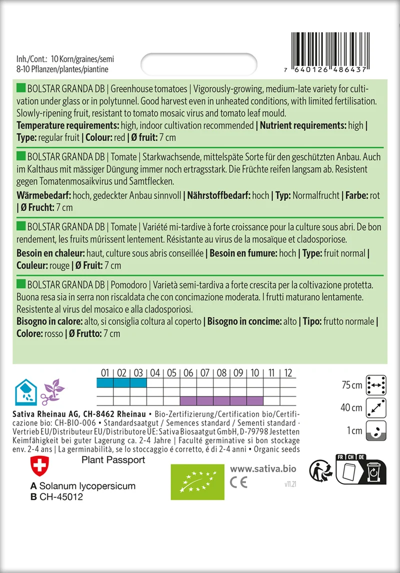 Tomate Bolstar Granda | BIO Tomatensamen von Sativa Rheinau [MHD 12/2025]