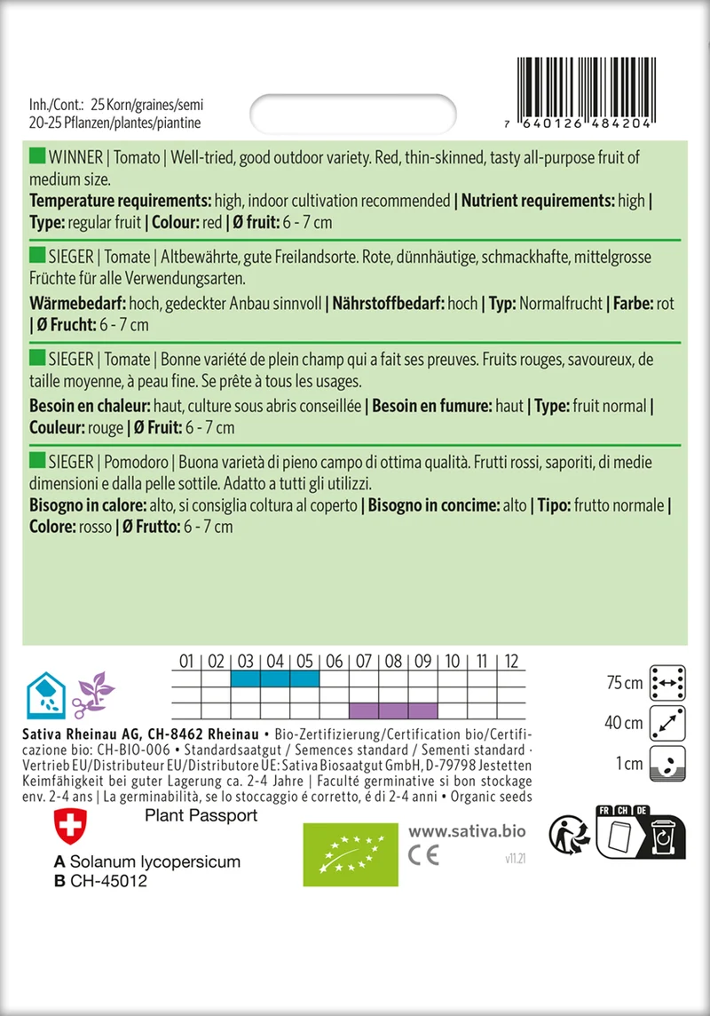 Tomate Sieger | BIO Tomatensamen von Sativa Rheinau [MHD 12/2025]