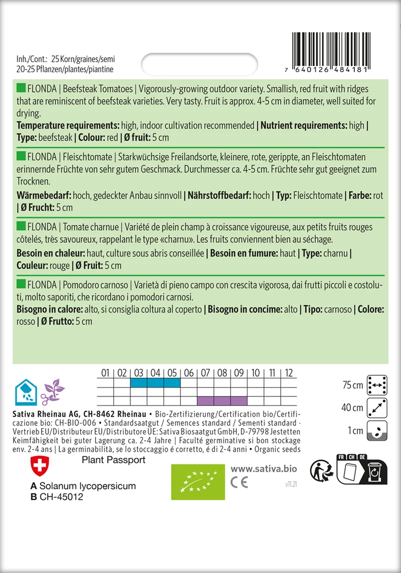 Fleischtomate Flonda | BIO Fleischtomatensamen von Sativa Rheinau [MHD 12/2025]