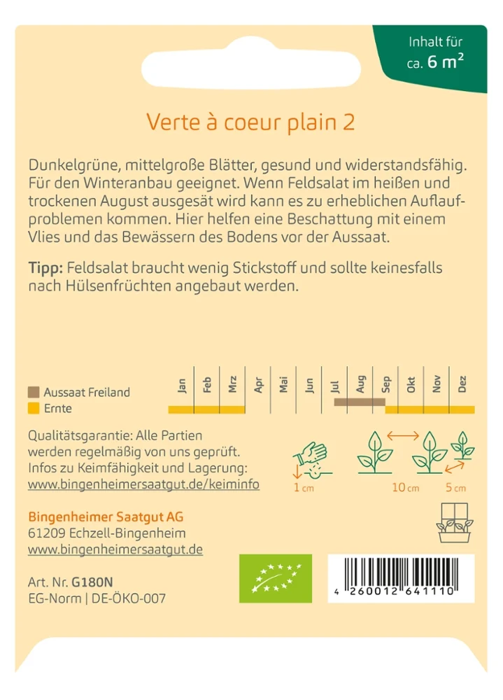 BIO Saatgut Feldsalat Dunkelgrüner Vollherziger