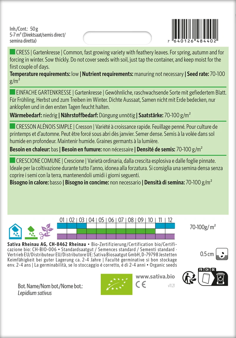 Gartenkresse Einfache Gartenkresse | BIO Kressesamen von Sativa Rheinau [MHD 12/2024]