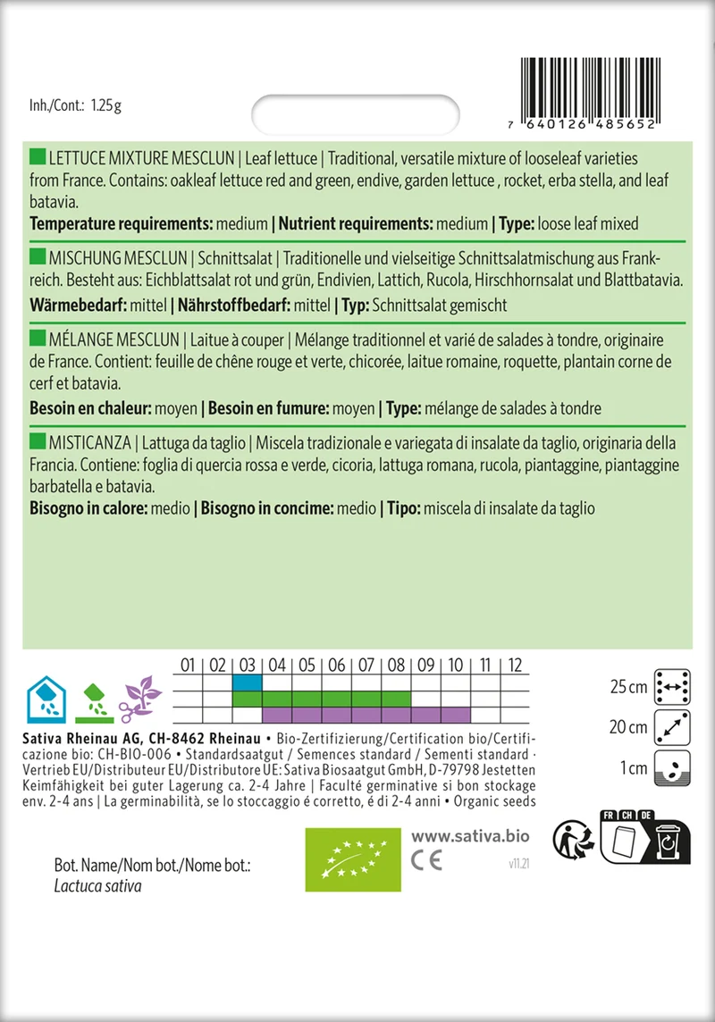 Schnittsalat Mischung Mesclun | BIO Salatsamen von Sativa Rheinau [MHD 12/2026]