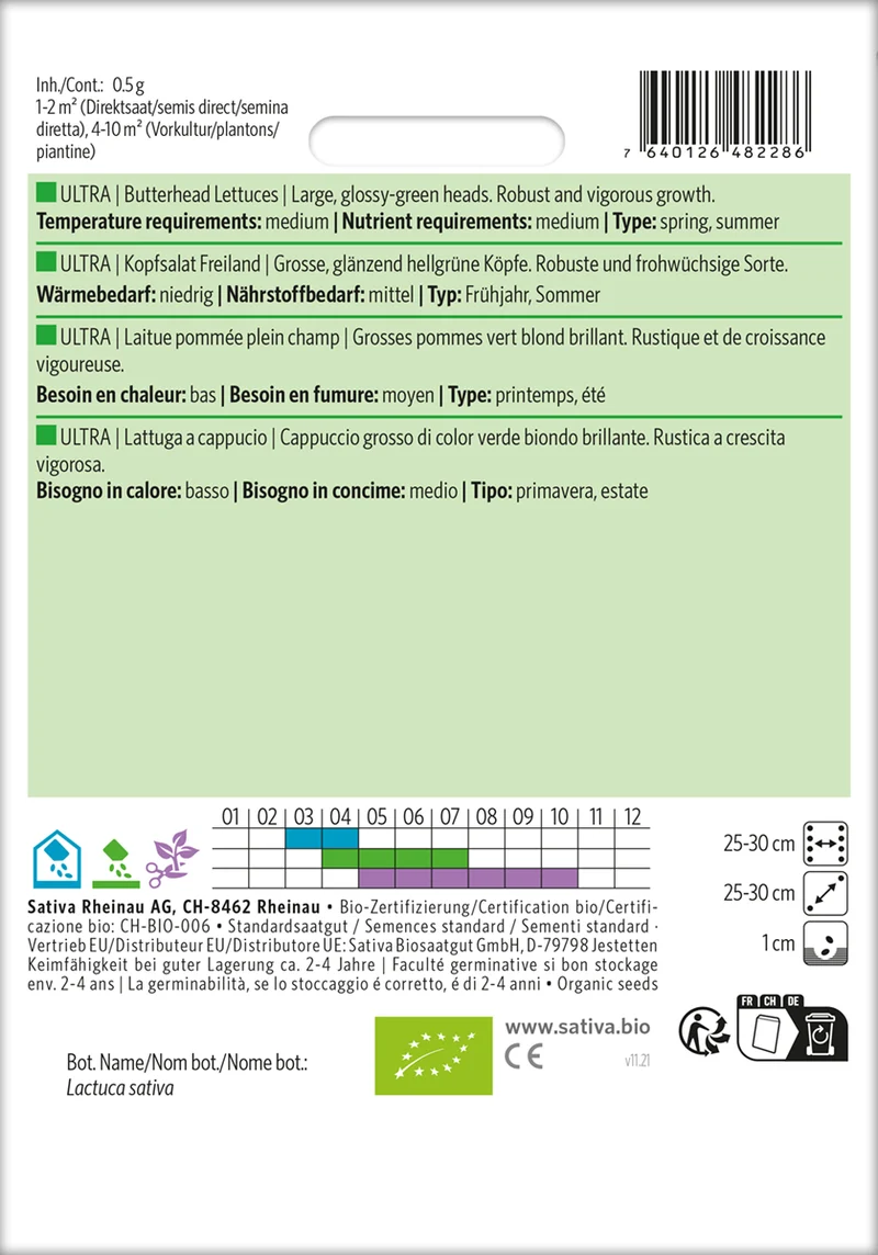 Kopfsalat Freiland Ultra | BIO Kopfsalatsamen von Sativa Rheinau [MHD 12/2025]