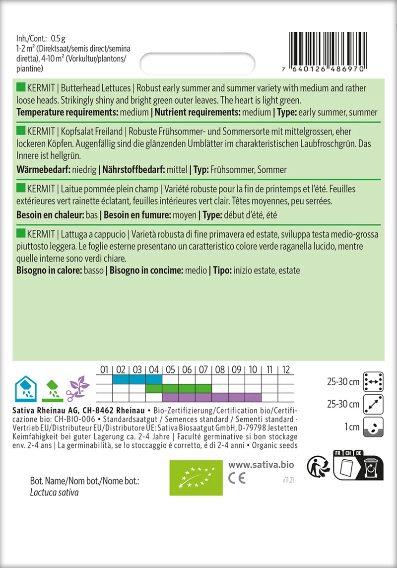 Kopfsalat Freiland Kermit | BIO Kopfsalatsamen von Sativa Rheinau [MHD 12/2025]