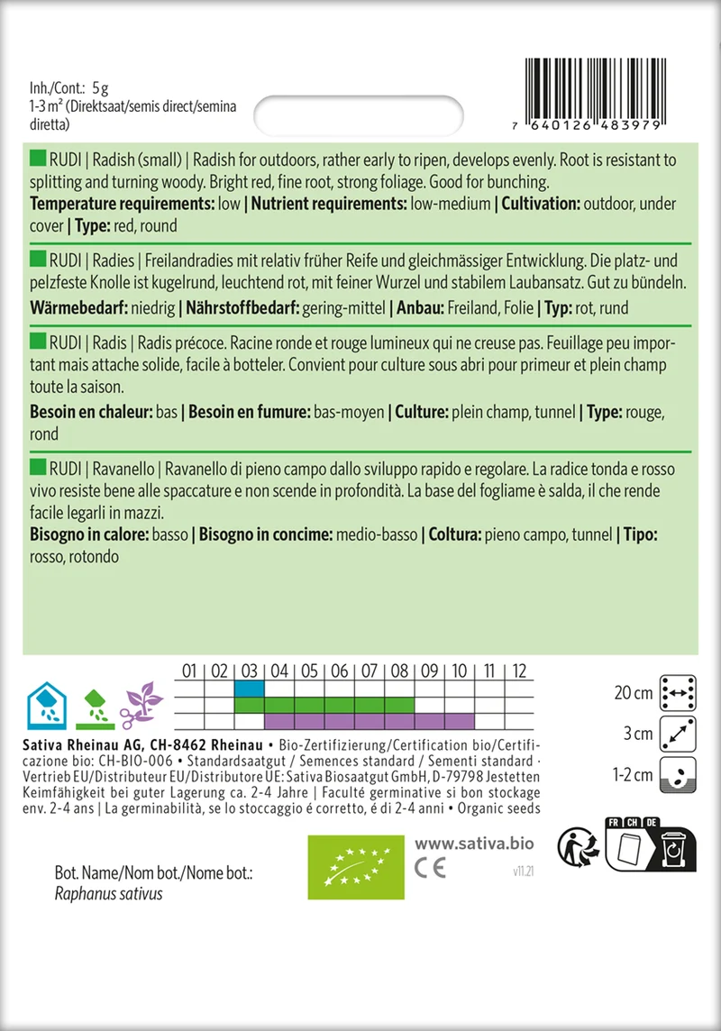 Radies Rudi | BIO Radieschensamen von Sativa Rheinau [MHD 12/2025]