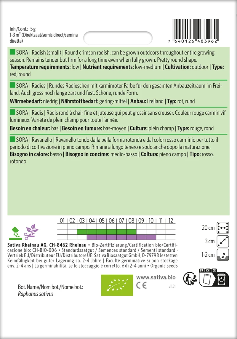 Radies Sora | BIO Radieschensamen von Sativa Rheinau [MHD 12/2025]