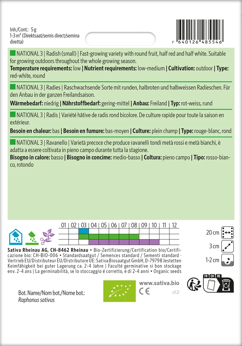 Radies National 3 | BIO Radieschensamen von Sativa Rheinau [MHD 12/2025]