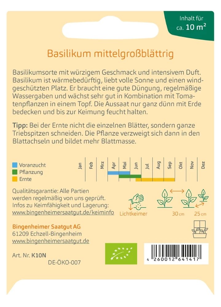 BIO Saatgut Basilikum mittelgroßblättrig