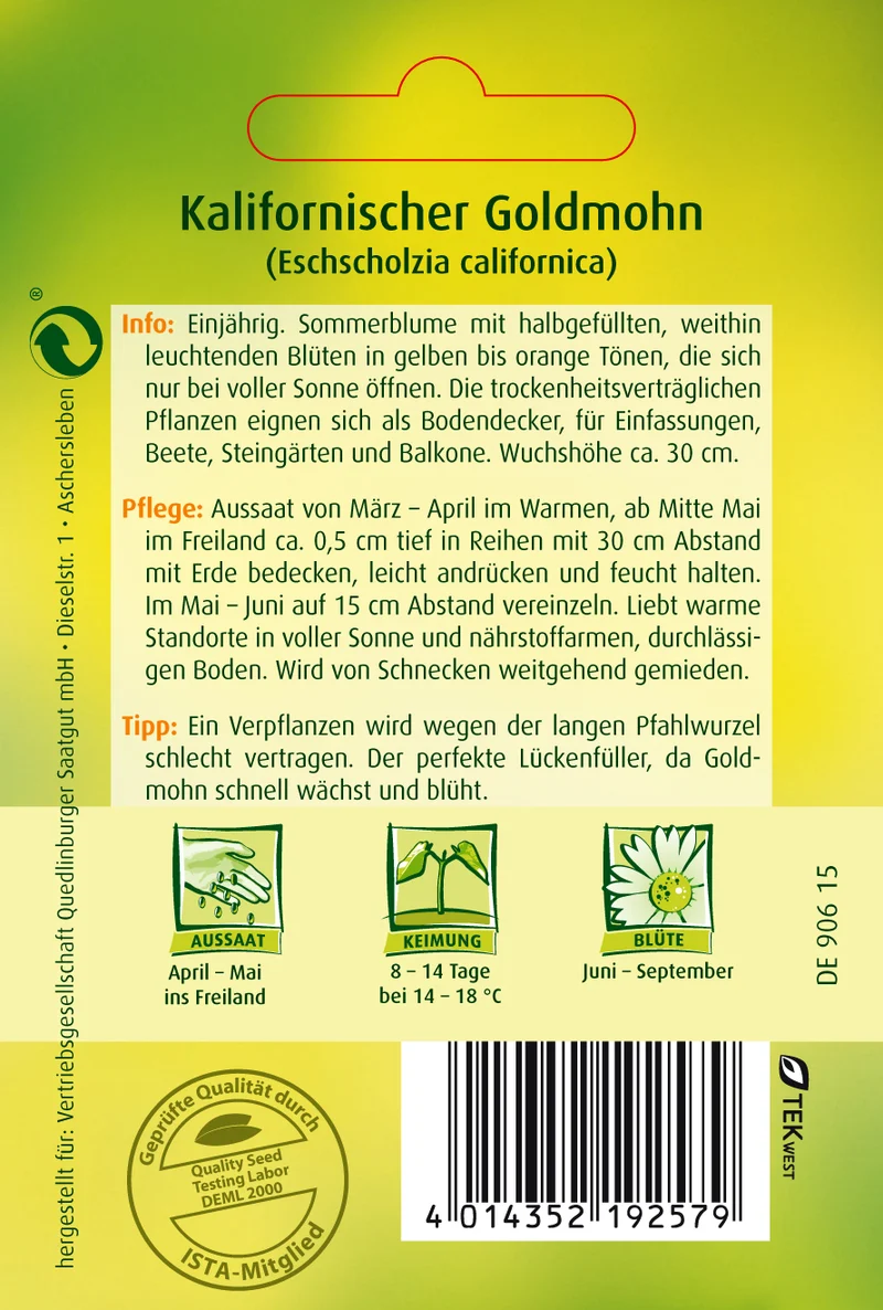 Kalifornischer Gold Mohn halbgefüllte Mischung Saatgut