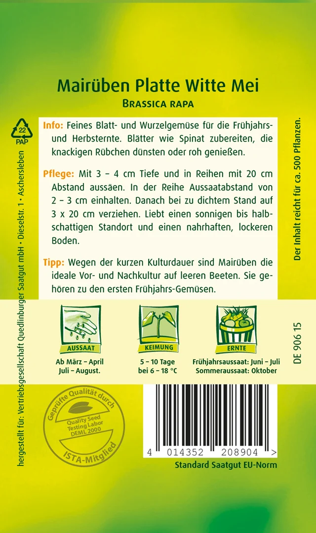 Mairübe Platte witte Mei Saatgut