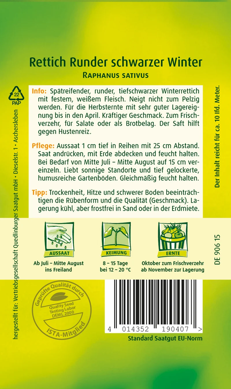Rettich Runder schwarzer Saatgut