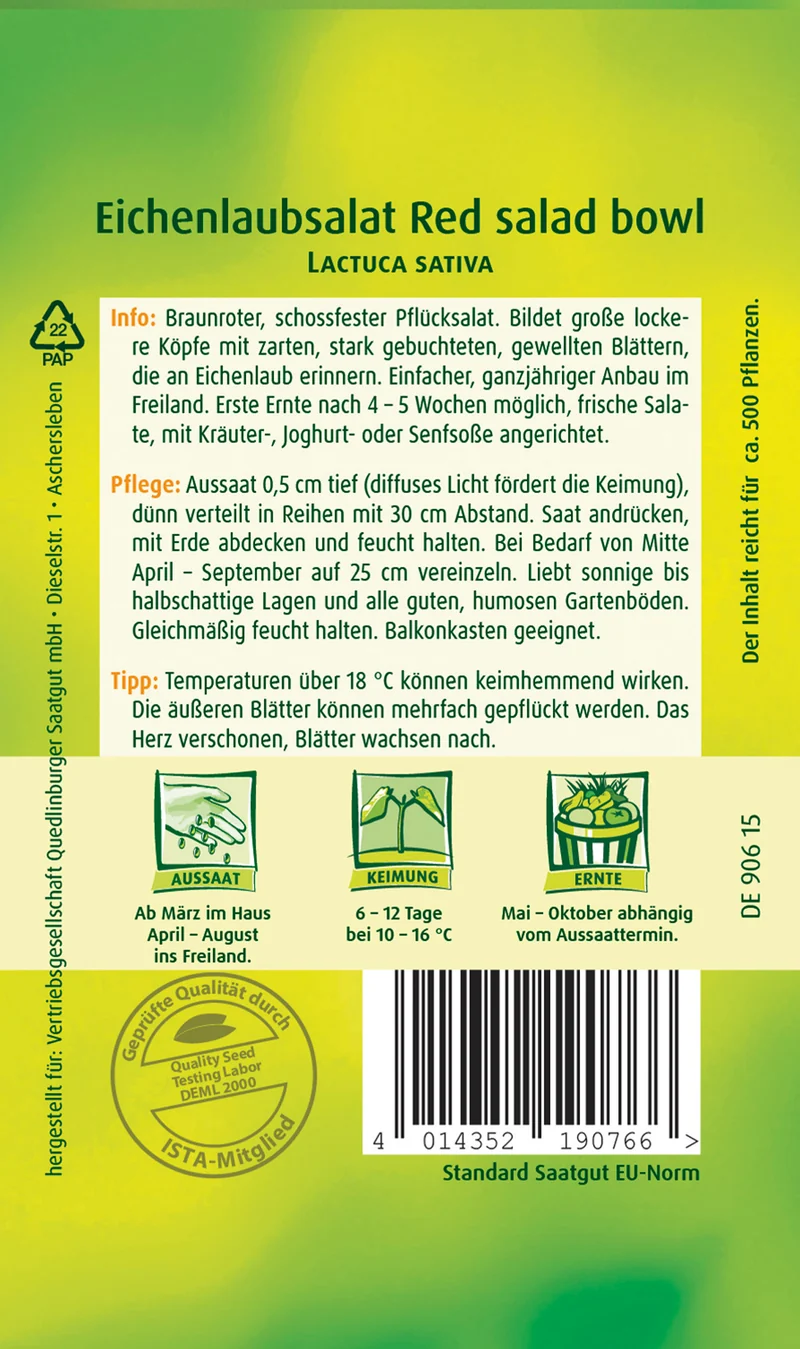 Eichenlaub Salat Red Salad Saatgut