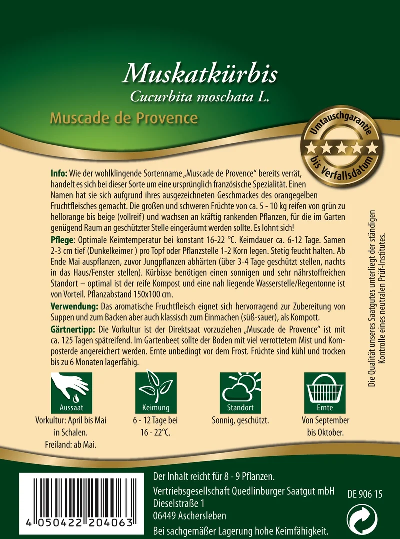 Muskat Kürbis Muscade de Prov Saatgut