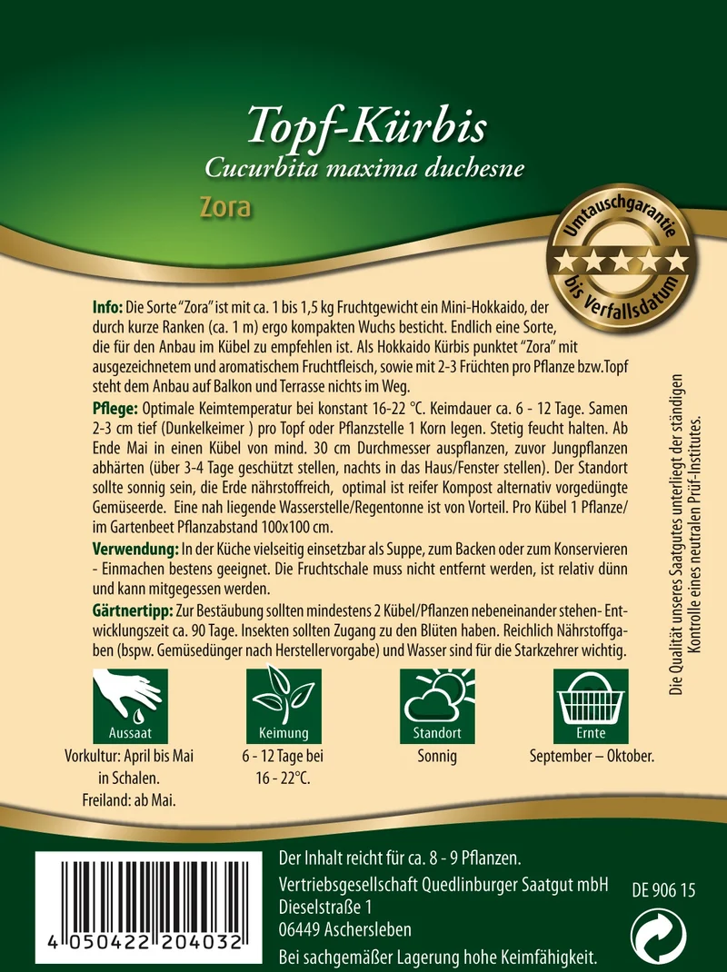 Kürbis Topf Mini Hokkaido Zora Saatgut