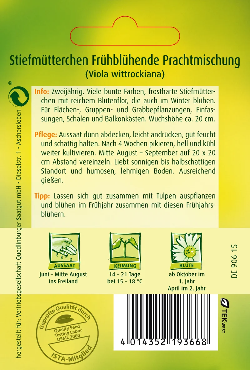 Stiefmütterchen frühblühende Prachtmischung Saatgut