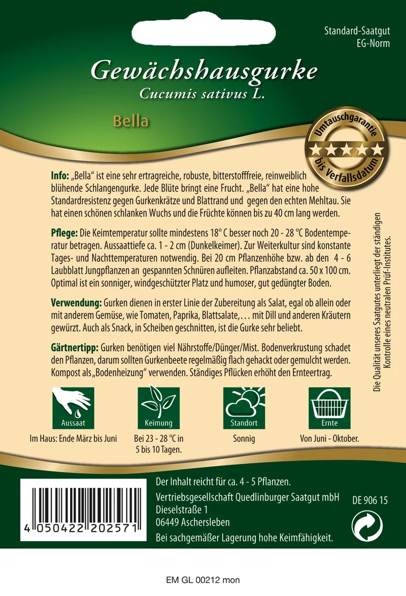 Gewächshausgurke Bella Saatgut