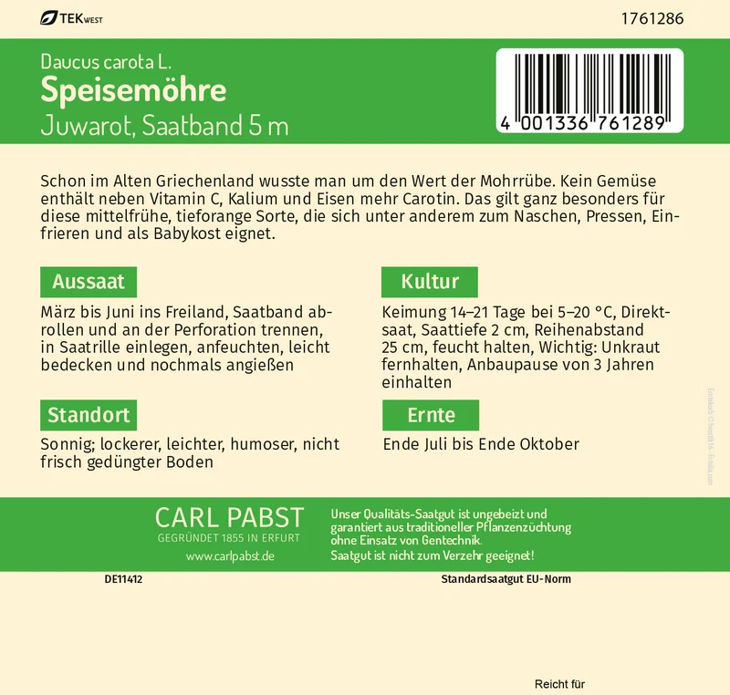Speisemöhre Saatband 5 m Juwarot